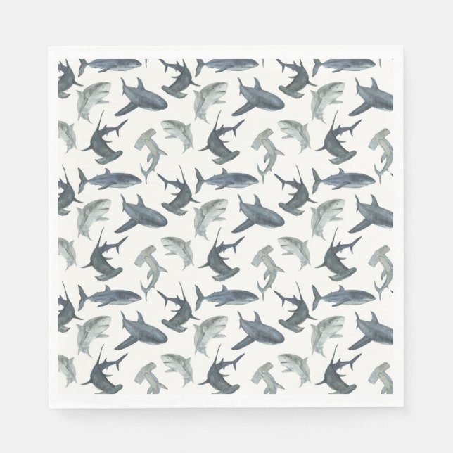 Serviette En Papier Serviettes de fête d'anniversaire de requin | Beac (Devant)