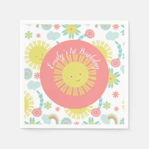 Serviette En Papier Serviettes de fête d'anniversaire Floral Rainbow S