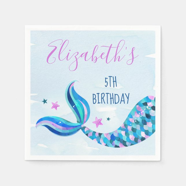 Serviette En Papier Serviettes de fête d'anniversaire Mermaid (Devant)