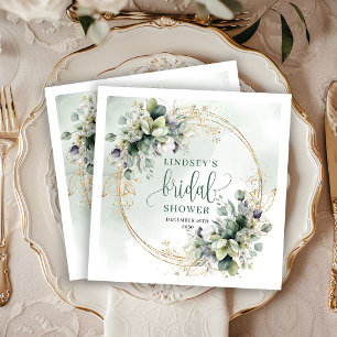 Serviette En Papier Serviettes de fête de mariage botanique vert blanc