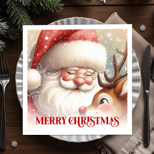 Serviette En Papier Serviettes de fête de Noël Radiant Santa Rudolph