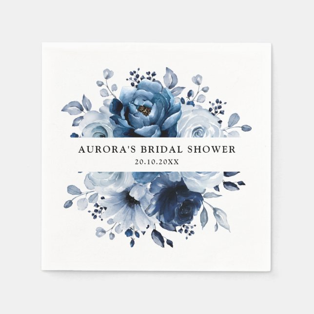 Serviette En Papier Serviettes de Fête des mariées florale Dusty Blue  (Devant)