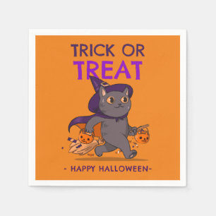 Serviette En Papier Serviettes de fête d'Halloween, chat avec casquett