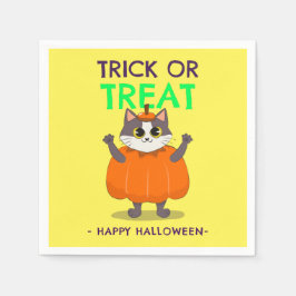 Serviette En Papier Serviettes de fête d'Halloween, Chat en citrouille