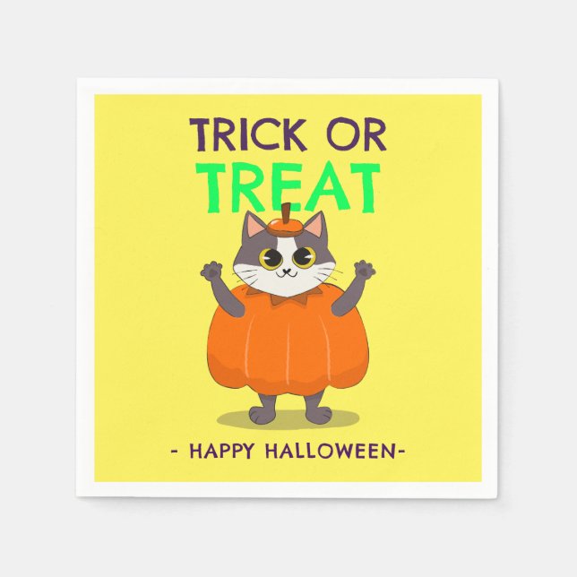 Serviette En Papier Serviettes de fête d'Halloween, Chat en citrouille (Devant)
