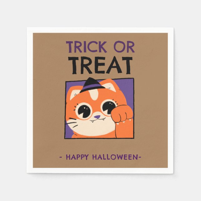 Serviette En Papier Serviettes de fête d'Halloween, chaton avec casque (Devant)