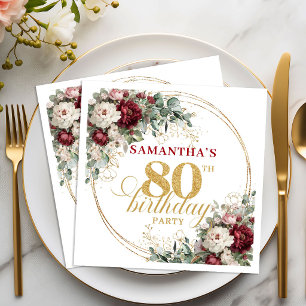 Serviette En Papier Serviettes de fête pour 80 ans Bohème Marsala Flor