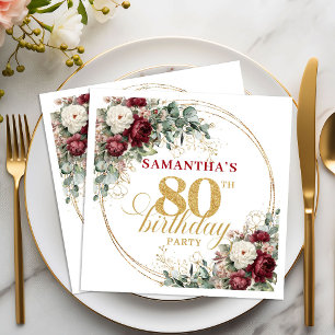 Serviette En Papier Serviettes de fête pour 80e anniversaire, fleurs p