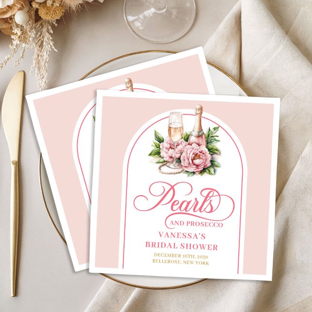 Serviette En Papier Serviettes de fête prénuptiale rose chic et perles (Chic Blush and Gold Pearls Bridal Shower Napkin)