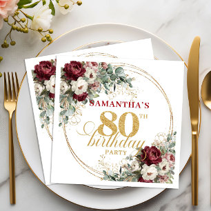 Serviette En Papier Serviettes de luxe fleurs rouges dorées 80e annive