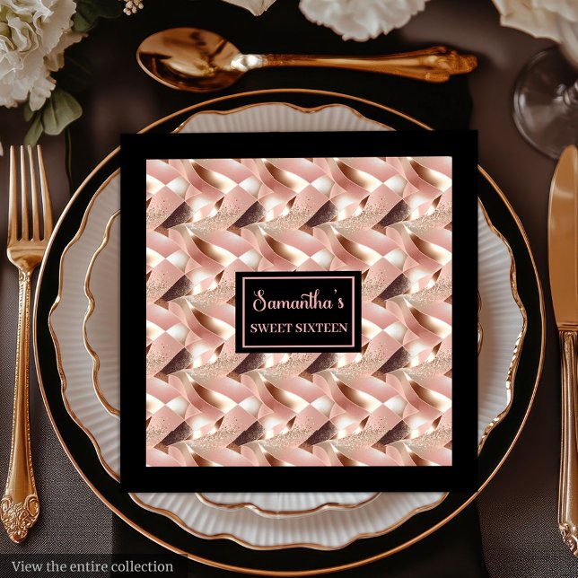 Serviette En Papier Serviettes de luxe Rose personnalisé Or et noir (Luxury Napkins Personalized Rose Gold and Black)