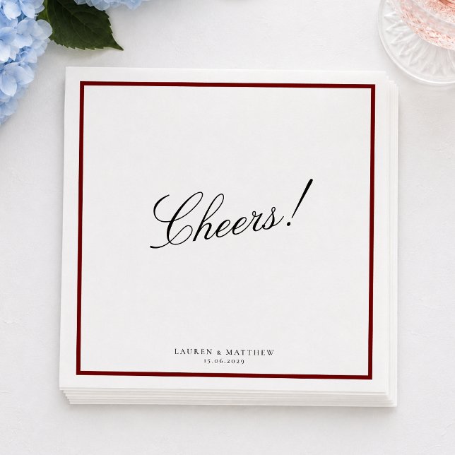 Serviette En Papier Serviettes de mariage à bordure rouge profond (Créateur téléchargé)