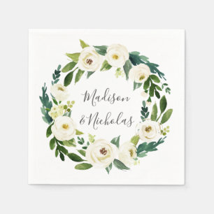 Serviette En Papier Serviettes de Mariage à fleurs blanches et vertes