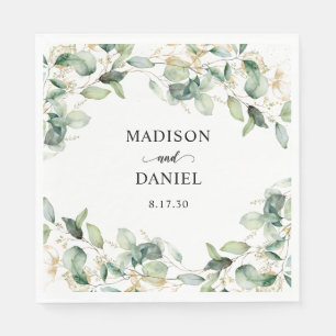 Serviette En Papier Serviettes de mariage à l'aquarelle Eucalyptus Gol