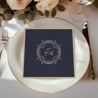 Serviette En Papier Serviettes de mariage à monogramme baroque bleu ma
