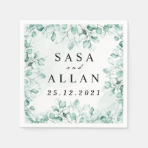 Serviettes de mariage au eucalyptus vert