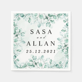 Serviette En Papier Serviettes de mariage au eucalyptus vert