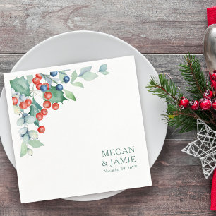 Serviette En Papier Serviettes de mariage Baies d'hiver et Houx