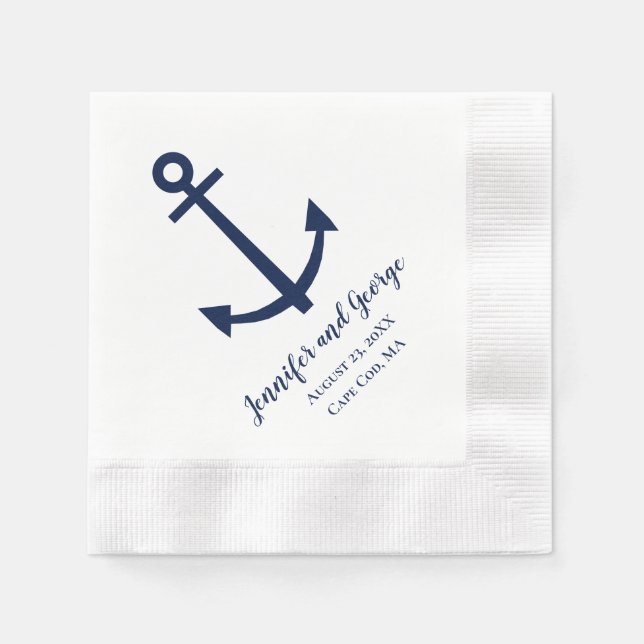 Serviette En Papier Serviettes de mariage bleu marine à ancre (Devant)