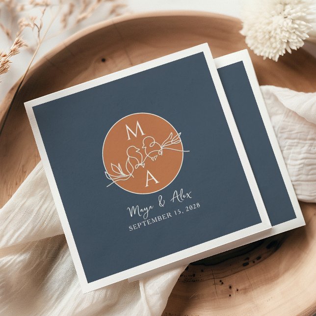 Serviette En Papier Serviettes de mariage bleu marine avec monogramme (Créateur téléchargé)