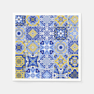 Serviette En Papier Serviettes de mariage Bleu Méditerranée Carreau et