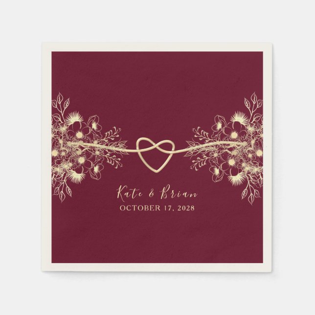 Serviette En Papier Serviettes de mariage bordeaux bohème (Devant)
