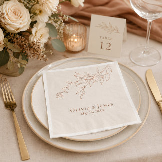 Serviette En Papier Serviettes de mariage botaniques ivoire et terre c