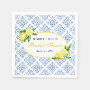 Serviette En Papier Serviettes de mariage citron, carrelage bleu