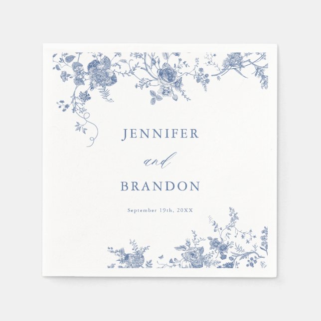 Serviette En Papier Serviettes de mariage classiques bleu français vic (Devant)