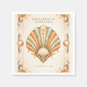 Serviette En Papier Serviettes de mariage côtières vintage coquillages