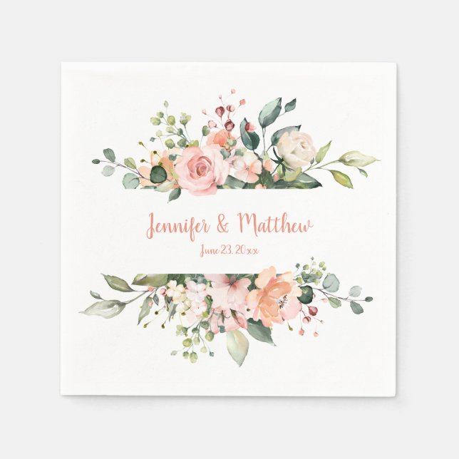 Serviette En Papier Serviettes de Mariage de fleurs rose rose soleil (Devant)