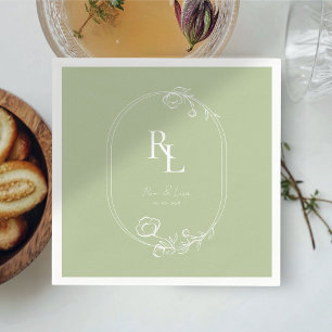 Serviette En Papier Serviettes de Mariage de Monogramme Floral Blanc e