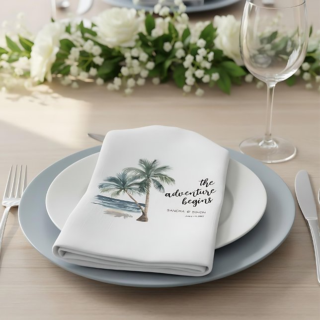 Serviette En Papier Serviettes de mariage de plage de palmiers tropica (Créateur téléchargé)