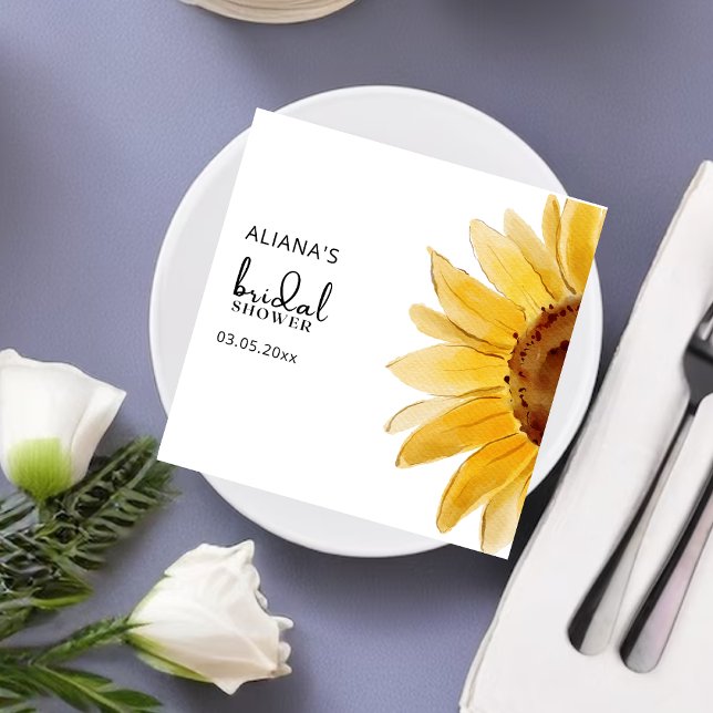 Serviette En Papier Serviettes de mariage de tournesol à l'aquarelle (Créateur téléchargé)