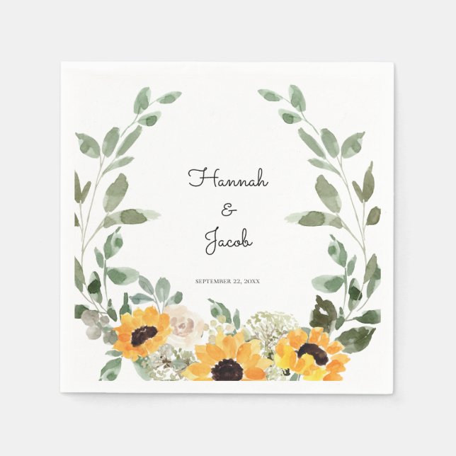 Serviette En Papier Serviettes de Mariage de tournesol rustique (Devant)