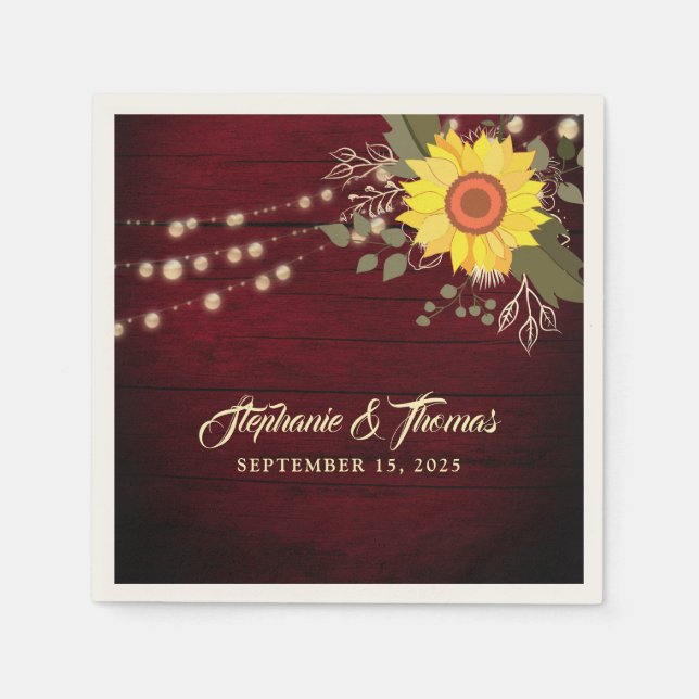 Serviette En Papier Serviettes de Mariage de tournesol rustique (Devant)