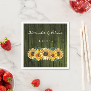 Serviette En Papier Serviettes de Mariage de tournesol vert rustique
