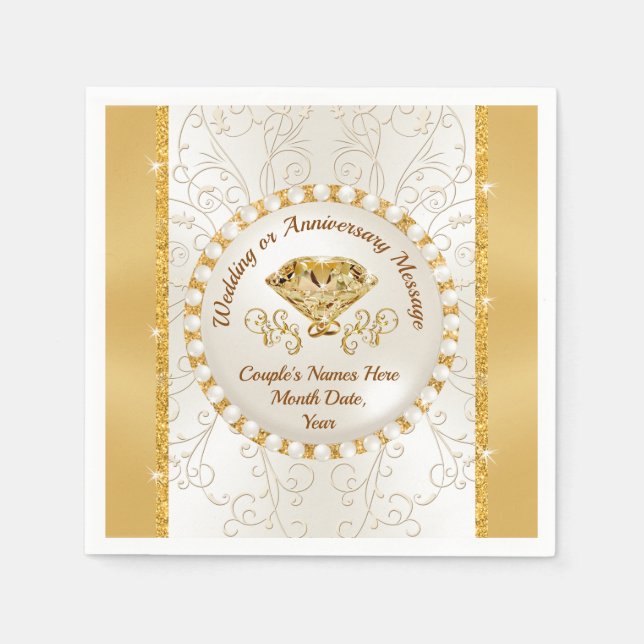 Serviette En Papier Serviettes de Mariage doré Ivoire personnalisées (Devant)