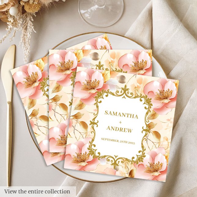 Serviette En Papier Serviettes de mariage dorées à l'aquarelle (Watercolor Blush Gold Wedding Napkins)