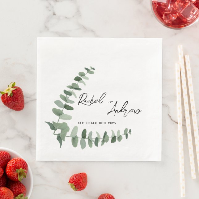 Serviette En Papier Serviettes de mariage élégantes avec design eucaly (En situation)