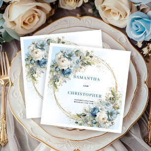 Serviette En Papier Serviettes de mariage élégantes blanches bleues et