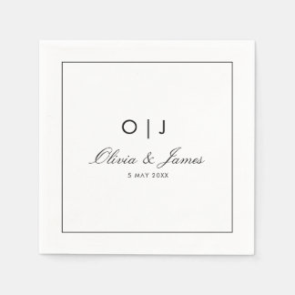 Serviette En Papier Serviettes de mariage élégantes noires et blanches