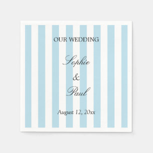 Serviette En Papier Serviettes de mariage élégantes rayées bleu pâle