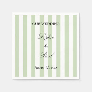 Serviette En Papier Serviettes de mariage élégantes rayées de sauge pâ