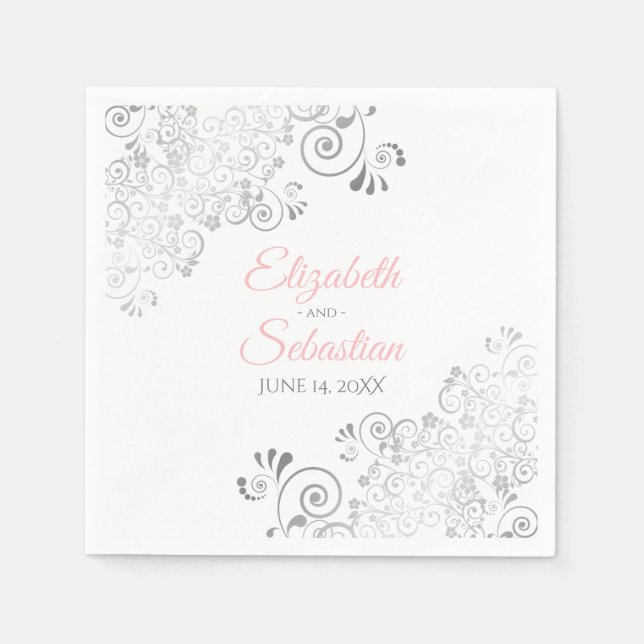 Serviette En Papier Serviettes de mariage élégantes rose et gris (Devant)