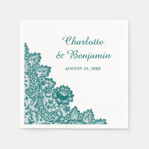 Serviette En Papier Serviettes de Mariage en dentelle Turquoise rustiq
