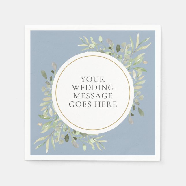 Serviette En Papier Serviettes de Mariage en feuillage bleu Dusty (Devant)