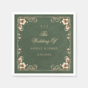 Serviette En Papier Serviettes de mariage enchantées Art Nouveau verte