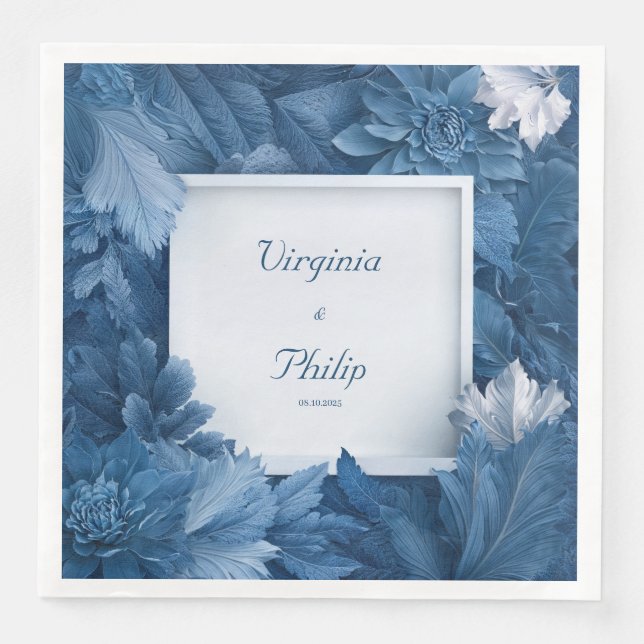 Serviette En Papier Serviettes de Mariage floral bleu gras (Devant)