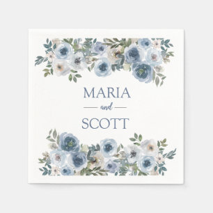 Serviette En Papier Serviettes de mariage florales bleues poussiéreuse